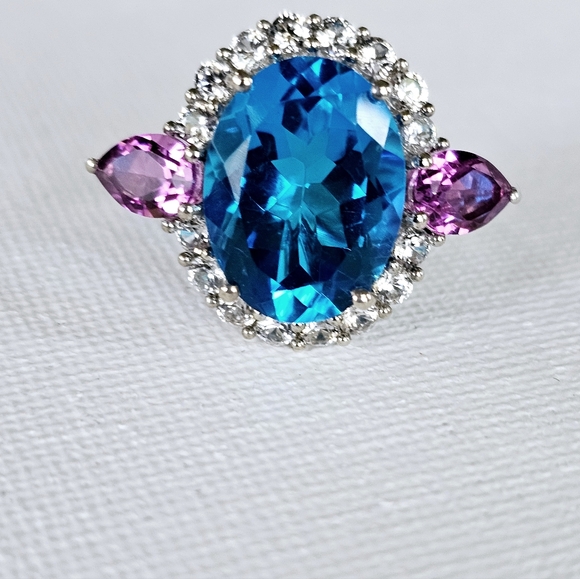 Caribbean Quartz Ring in Platinum over 925. Size 7! NEW - Picture 4 of 15